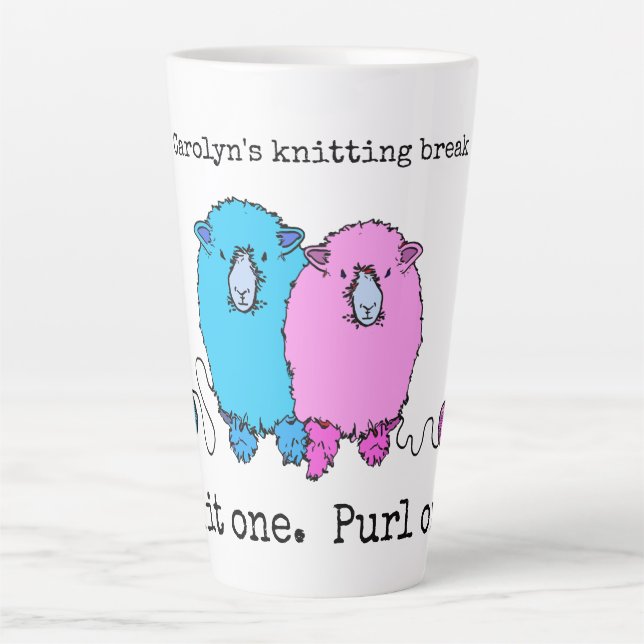 Knit one purl one cute sheep personalised large latte mug (Front)
