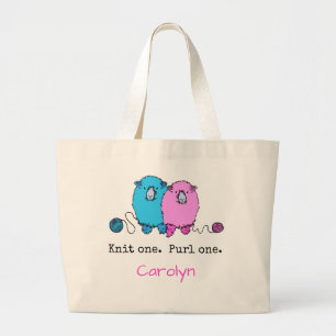Knit one Purl one. Fun fluffy sheep personalised Large Tote Bag