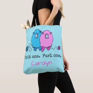 Knit one  Purl one.  Fun fluffy sheep personalised Tote Bag