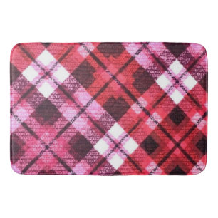 Knit Plaid Tartan Check Pink White Wine Pattern Bath Mat