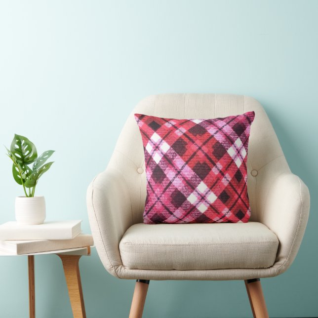 Knit Plaid Tartan Check Pink White Wine Pattern Cushion (Chair)