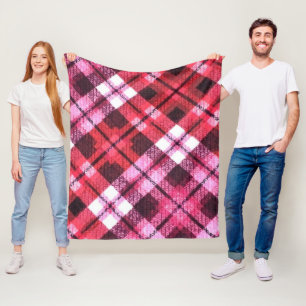 Knit Plaid Tartan Check Pink White Wine Pattern Fleece Blanket