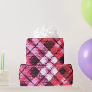 Knit Plaid Tartan Check Pink White Wine Pattern Wrapping Paper