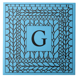 KNIT PURL BLUE Ceramic Tile + Initial