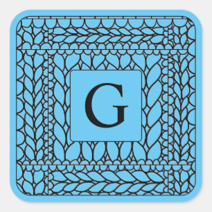 KNIT PURL BLUE Large Square Stickers + Initial