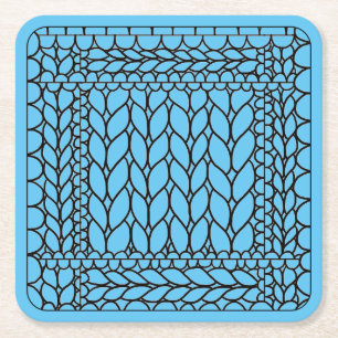 KNIT PURL BLUE Square Paper Coasters 