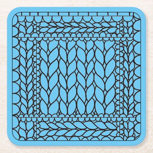 KNIT PURL BLUE Square Paper Coasters  (Front)