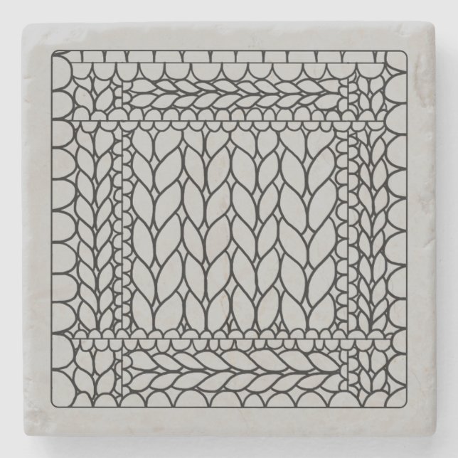 KNIT PURL GRAY Marble Stone Coaster  (Front)