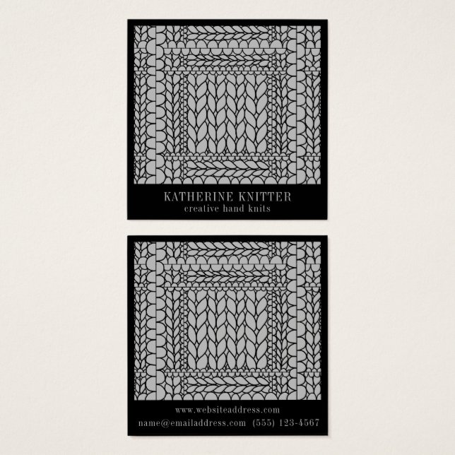 KNIT PURL GRAY Square Business Card II (Front & Back)