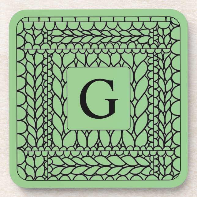 KNIT PURL SAGE Hard Plastic Coasters + Initial  (Front)