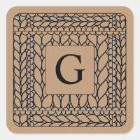 KNIT PURL TAN Small Square Stickers + Initial