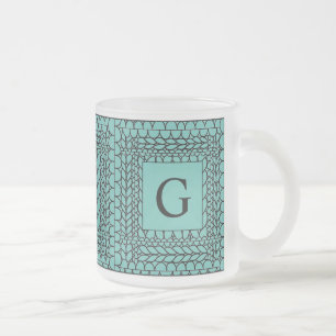 KNIT PURL TEAL Frosted Glass Mug + Initial