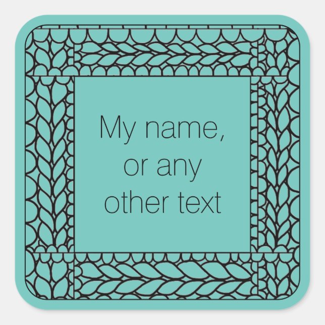 KNIT PURL TEAL Large Square Stickers + Text  (Front)