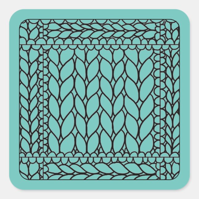KNIT PURL TEAL Small Square Stickers (Front)