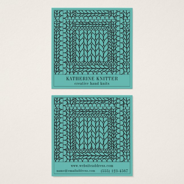 KNIT PURL TEAL Square Business Card  (Front & Back)