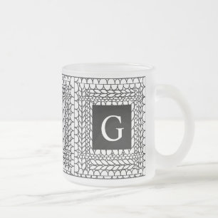 KNIT PURL WHITE Frosted Glass Mug + Initial II
