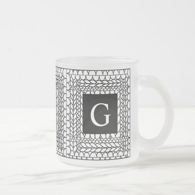 KNIT PURL WHITE Frosted Glass Mug + Initial II (Right)
