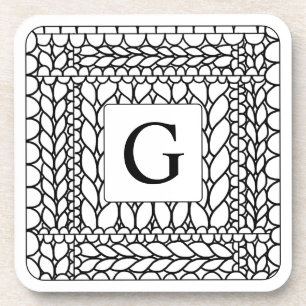 KNIT PURL WHITE Hard Plastic Coasters + Initial