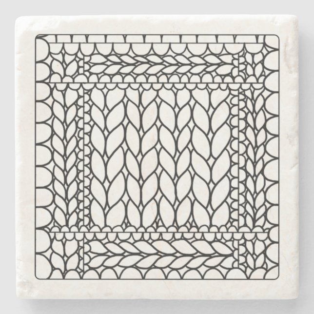 KNIT PURL WHITE Marble Stone Coaster  (Front)