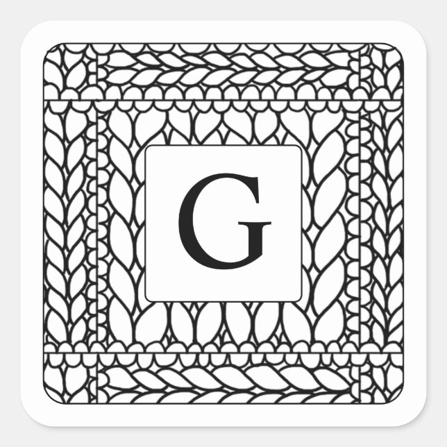 KNIT PURL WHITE Small Square Stickers + Initial (Front)