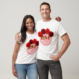 Knit Smiley Face Red Rose Love Valentine Floral T- T-Shirt