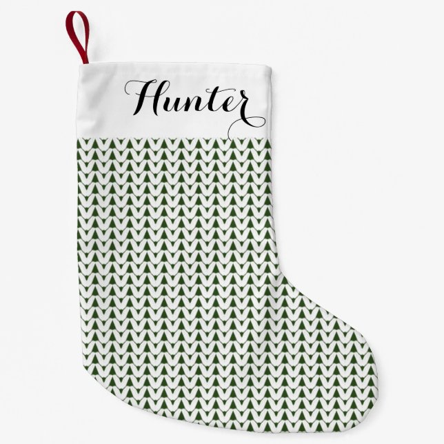 Knit Stockinette Stitch White Crafts Print + Name Small Christmas Stocking (Front)