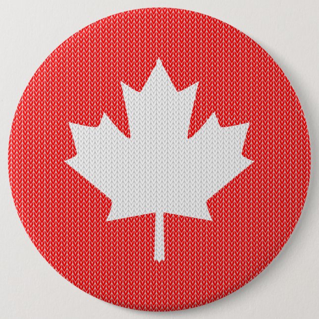 Knit Style Maple Leaf Knitting Motif 6 Cm Round Badge (Front)