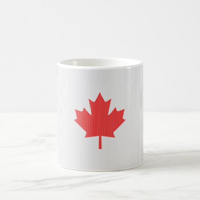 Knit Style Maple Leaf Knitting Motif Coffee Mug (Center)