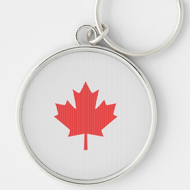 Knit Style Maple Leaf Knitting Motif Key Ring (Front)