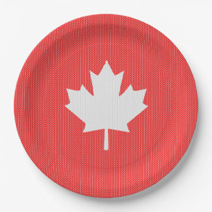 Knit Style Maple Leaf Knitting Motif Paper Plate