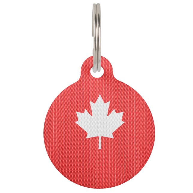 Knit Style Maple Leaf Knitting Motif Pet Tag (Front)