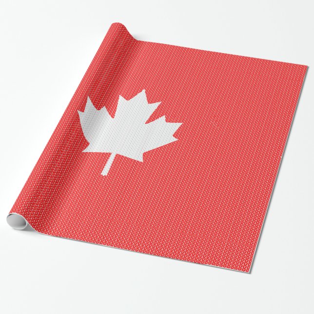 Knit Style Maple Leaf Knitting Motif Wrapping Paper (Unrolled)