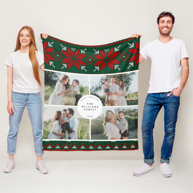 Knit Sweater Pattern Family Photo Fleece Blanket (In Situ)