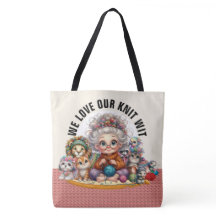 Knit Wit - See Back - LARGE Tote Bag