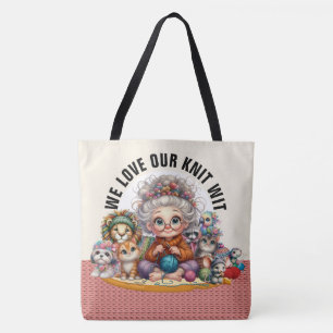 Knit Wit - See Back - LARGE Tote Bag