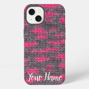 Knit wool structure with pink and grey colours iPhone 13 case