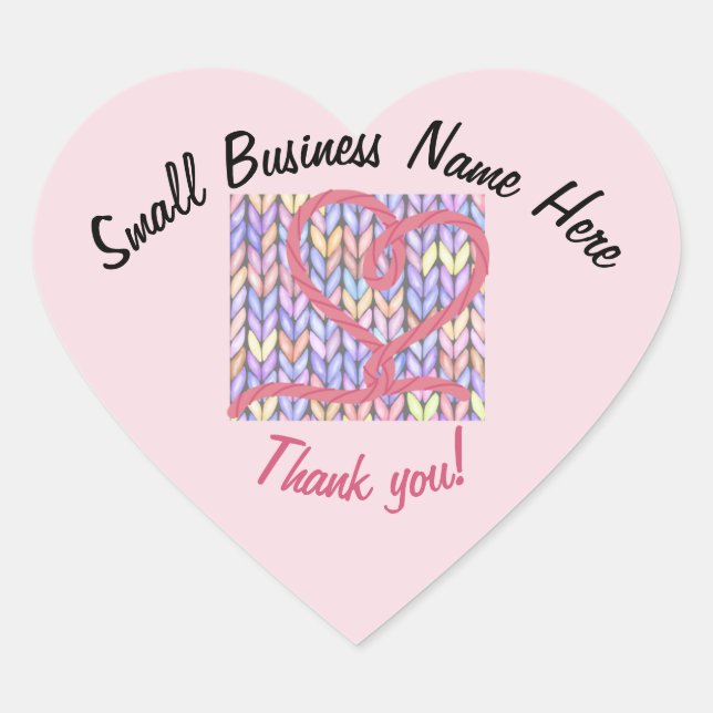 Knit Yarn Heart Thank You Small Business Sticker (Front)