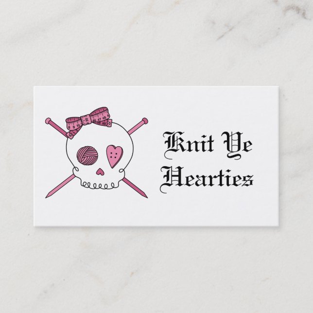 Knit Ye Hearties (Pink) Business Card (Front)