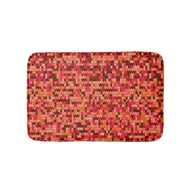 Knitted abstract Scandinavian pattern in red shade Bath Mat (Front)