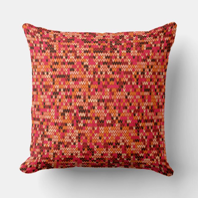 Knitted abstract Scandinavian pattern in red shade Cushion (Front)