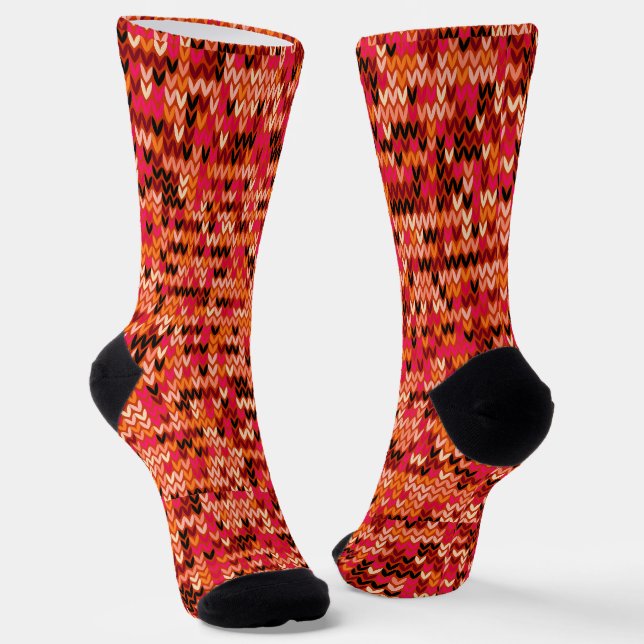 Knitted abstract Scandinavian pattern in red shade Socks (Angled)