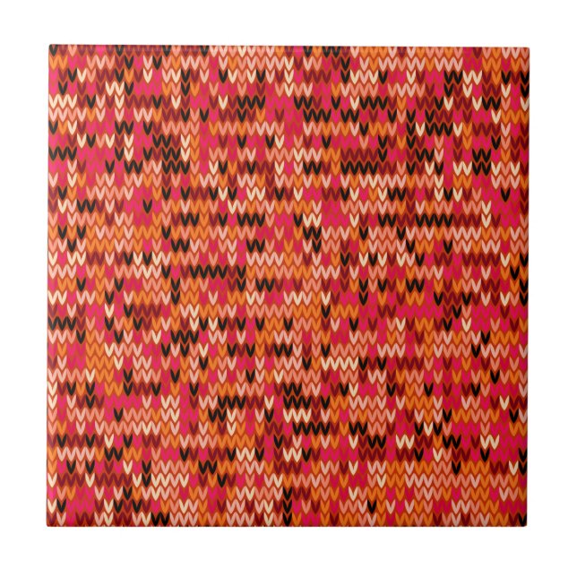 Knitted abstract Scandinavian pattern in red shade Tile (Front)