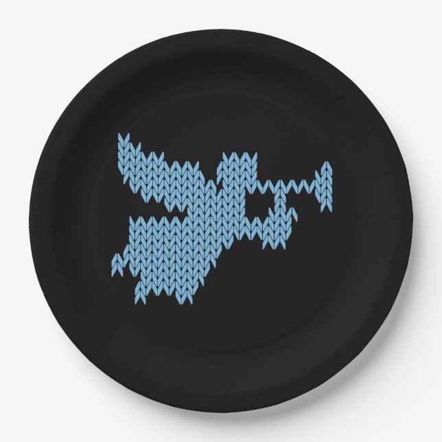 Knitted Angel Ugly Christmas Sweater Knitting Blue Paper Plate (Front)