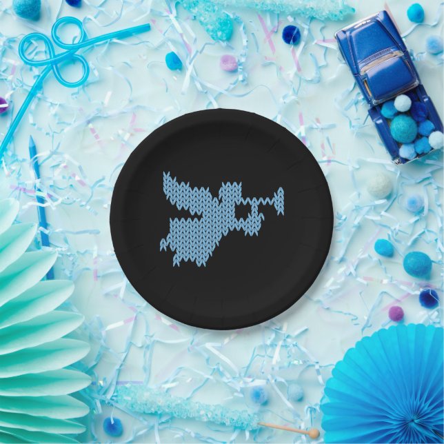 Knitted Angel Ugly Christmas Sweater Knitting Blue Paper Plate (Party)