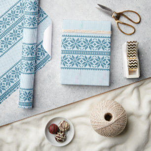 Knitted Blue Snowflake Ugly Sweater Christmas Wrapping Paper