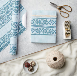 Knitted Blue Snowflake Ugly Sweater Christmas Wrapping Paper