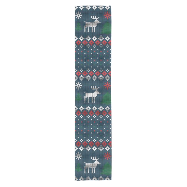 Knitted Christmas Deer Pine Tree Decorative Short Table Runner (Front)