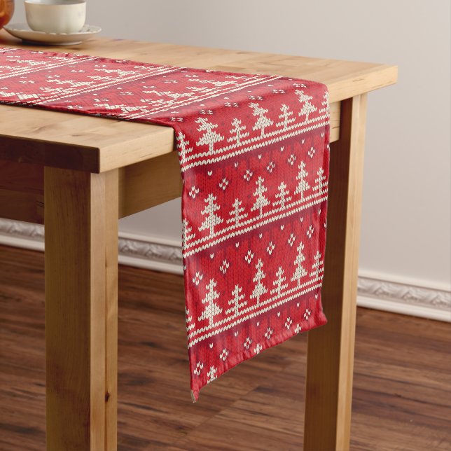 Knitted Christmas Nordic Pattern Short Table Runner (In Situ)