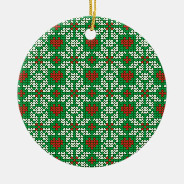Knitted Christmas pattern Ceramic Tree Decoration (Front)