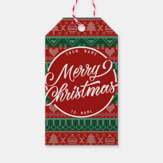 Knitted Christmas pattern custom name Gift Tags